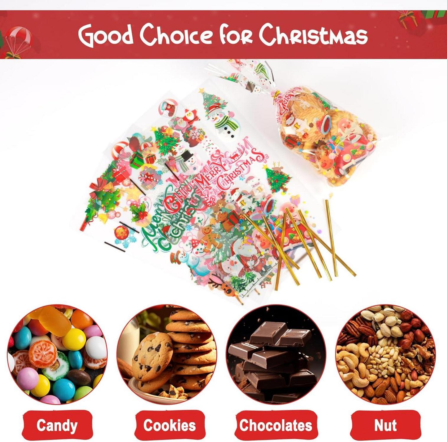 120 Weihnachts Zellophantüten Süßigkeitentüten Geschenk Candy-Tüten mit