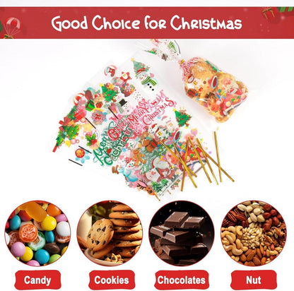 120 Weihnachts Zellophantüten Süßigkeitentüten Geschenk Candy-Tüten mit