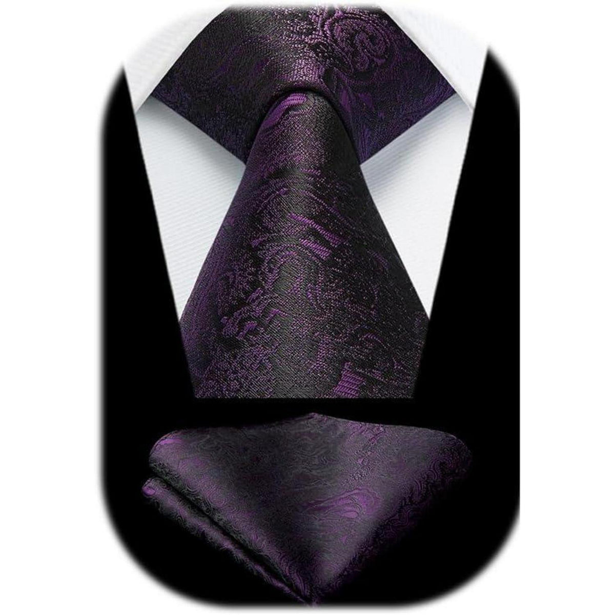 Paisley Krawatte & Einstecktuch Set Dunkellila für Herren