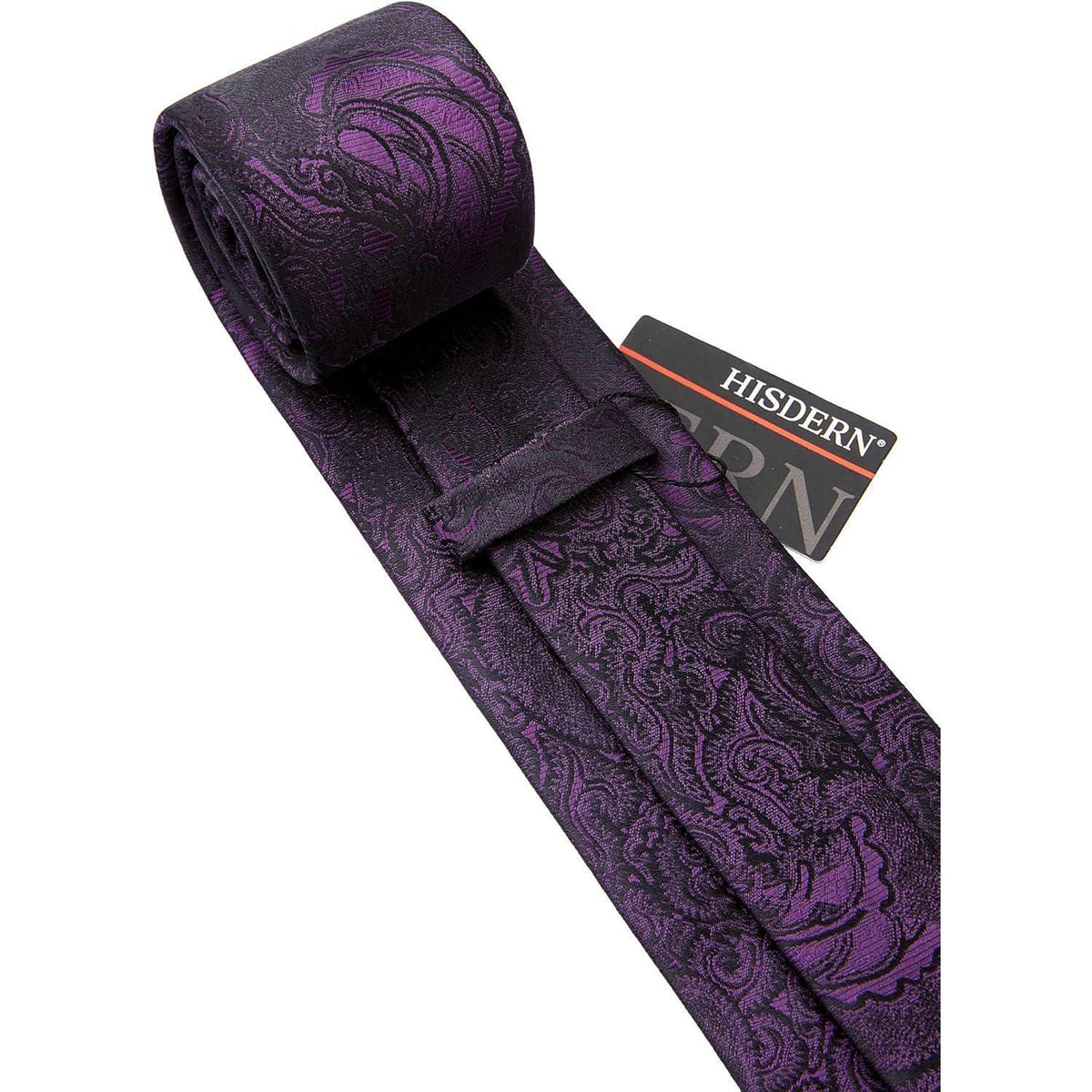 Paisley Krawatte & Einstecktuch Set Dunkellila für Herren
