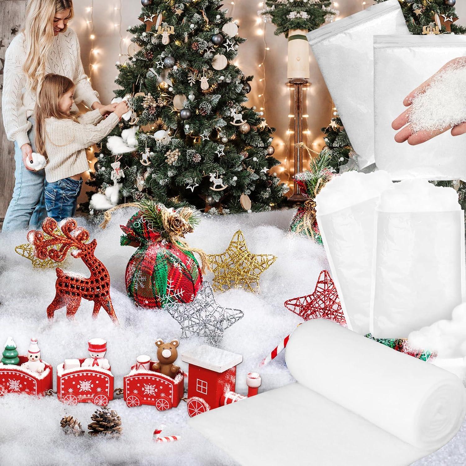 Weihnachtsdorf Deko Kunstschnee Set 350g Schnee Flocken Watte Glitzer