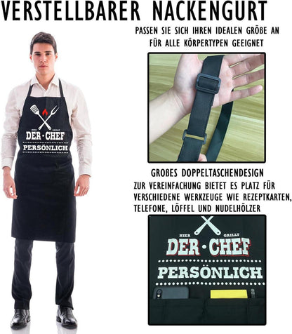 Kochschürze Herren Wasserdicht mit Taschen für Haus und Restaurant