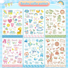 HOWAF 6 Bögen Sticker Babyalbum Babyparty Aufkleber Mädchen