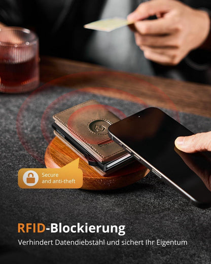 Herren Airtag Slim Wallet mit RFID Schutz und Münzfach - Braun