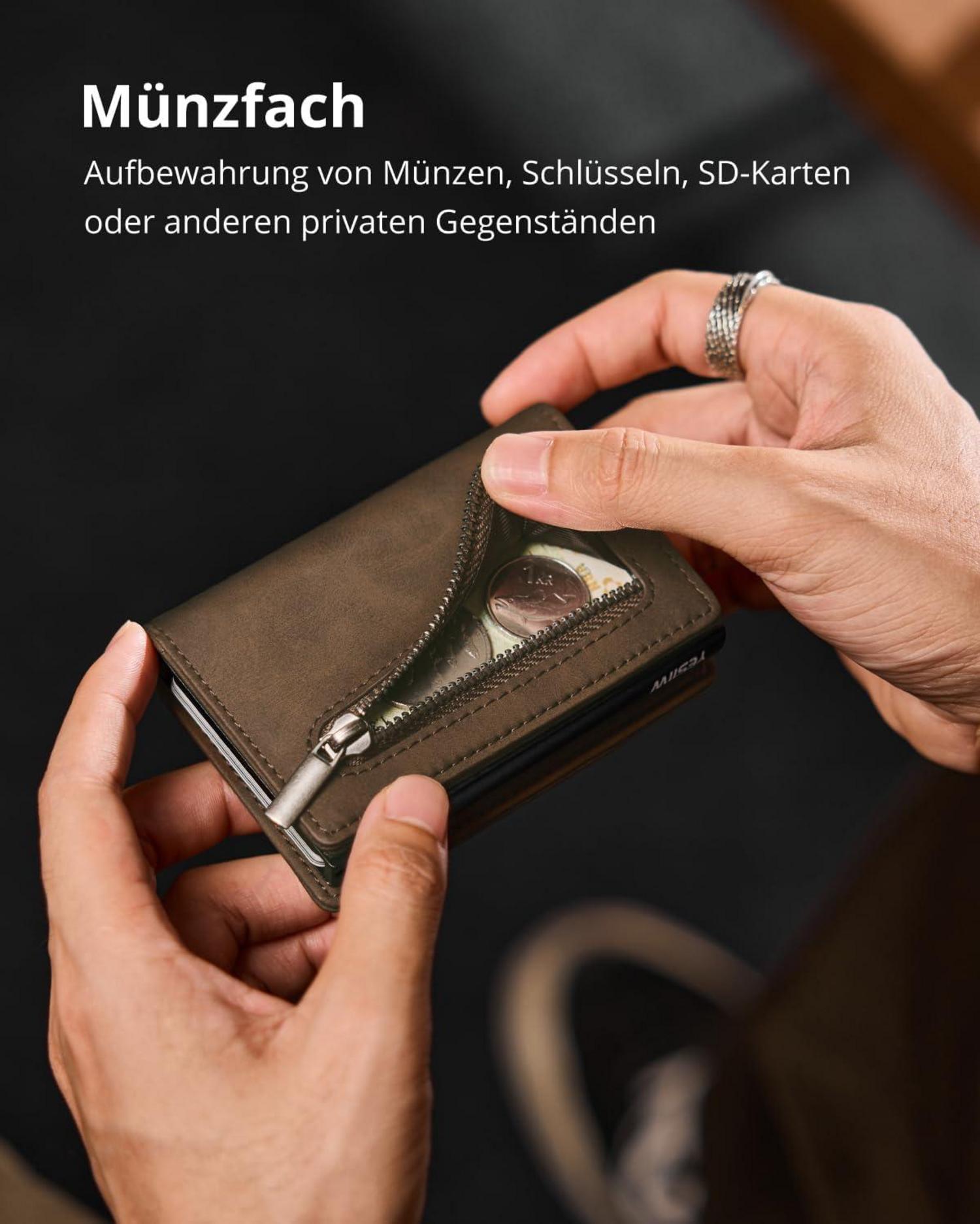 YESIIW Airtag Wallet Herren | RFID Slim Wallet mit Münzfach | Kartenetui Kartenhalter | Smart Wallets A03 - Braun