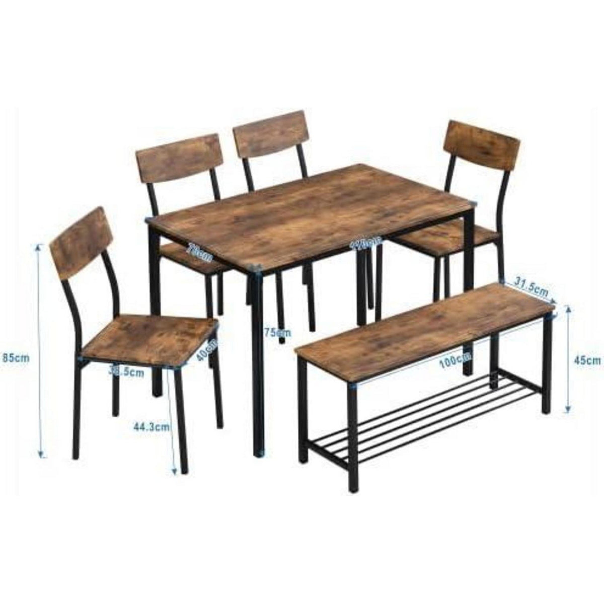 Essgruppen Holz & Stahl – Industrie Stil 70x110cm mit Sitzbank