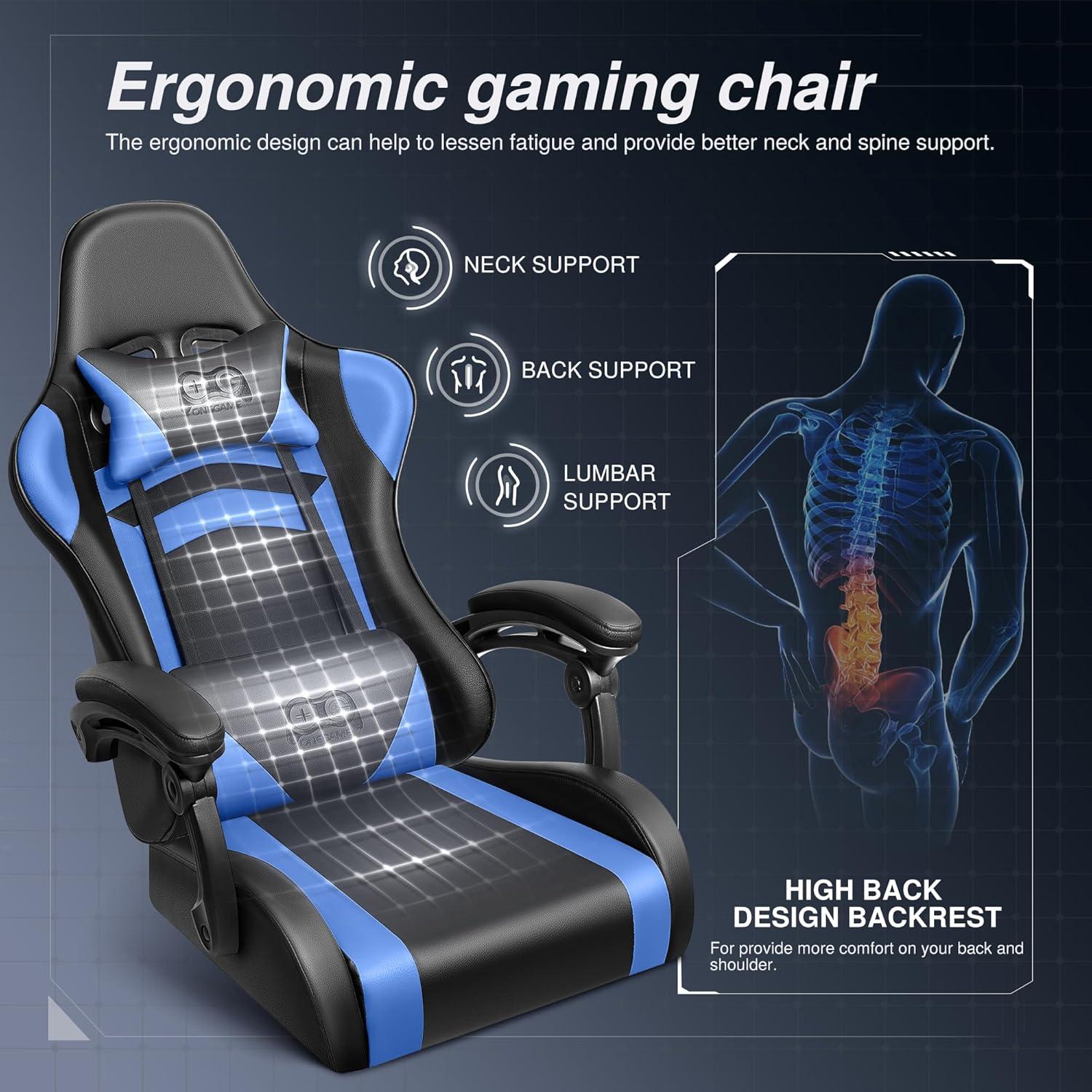 Ergonomischer Gaming Stuhl mit verstellbarer Rückenlehne & Armlehnen