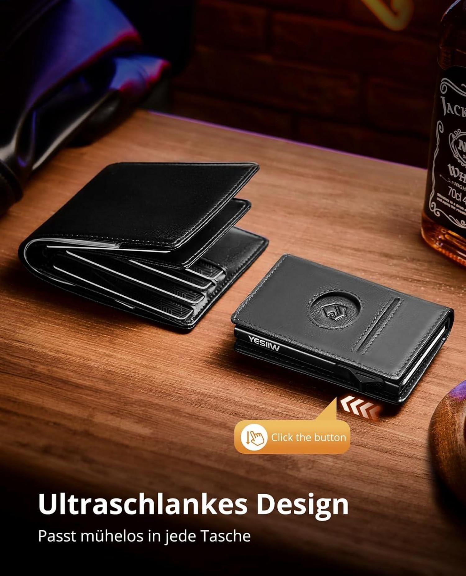 Herren Airtag Wallet mit Münzfach RFID Schutz Schwarz