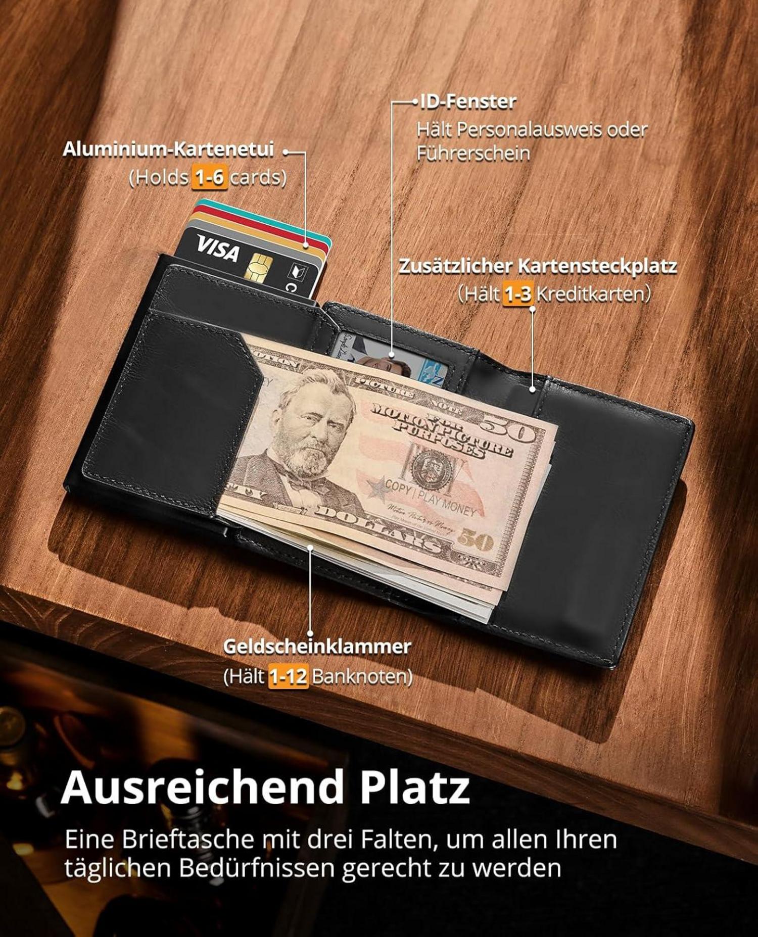 Herren Airtag Wallet Slim RFID Geldbörse Kartenhalter Münzfach Schwarz