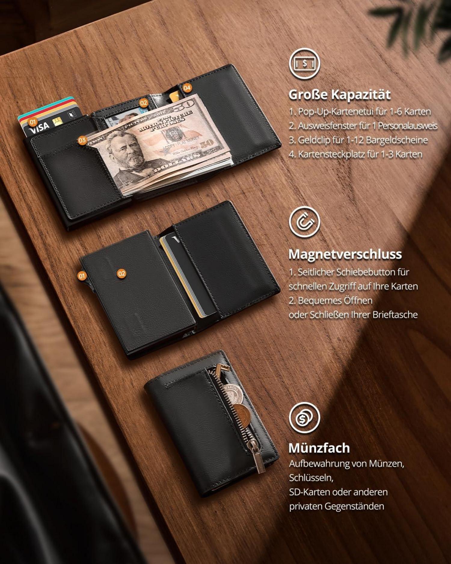 Portmonee Herren Airtag Wallet RFID Schutz Münzfach Slim Wallet