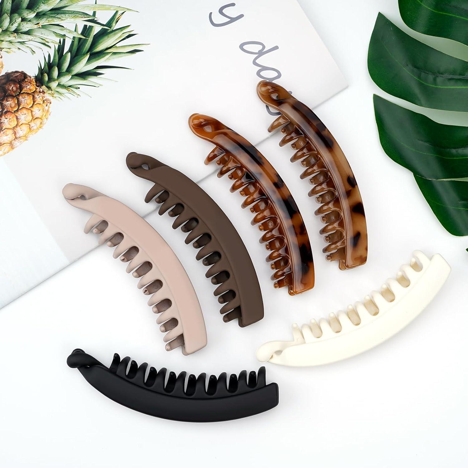 6er Set Große Vintage Bananen-Haarspangen Rutschfeste Haarclips für Damen