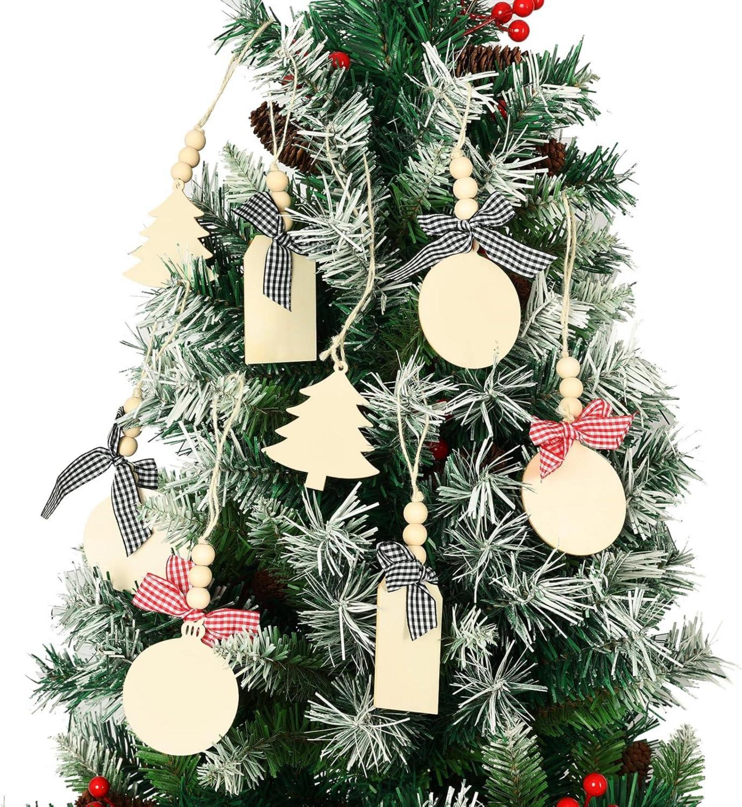 24er Set Holz-Weihnachtsanhänger mit Hanfseil, Bastelbausatz