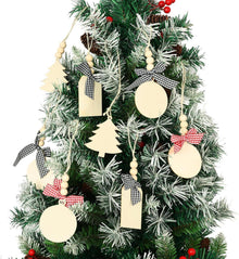 24er Set Holz-Weihnachtsanhänger mit Hanfseil, Bastelbausatz
