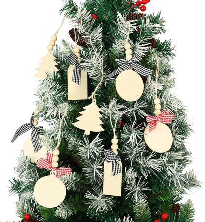 24er Set Holz-Weihnachtsanhänger mit Hanfseil, Bastelbausatz