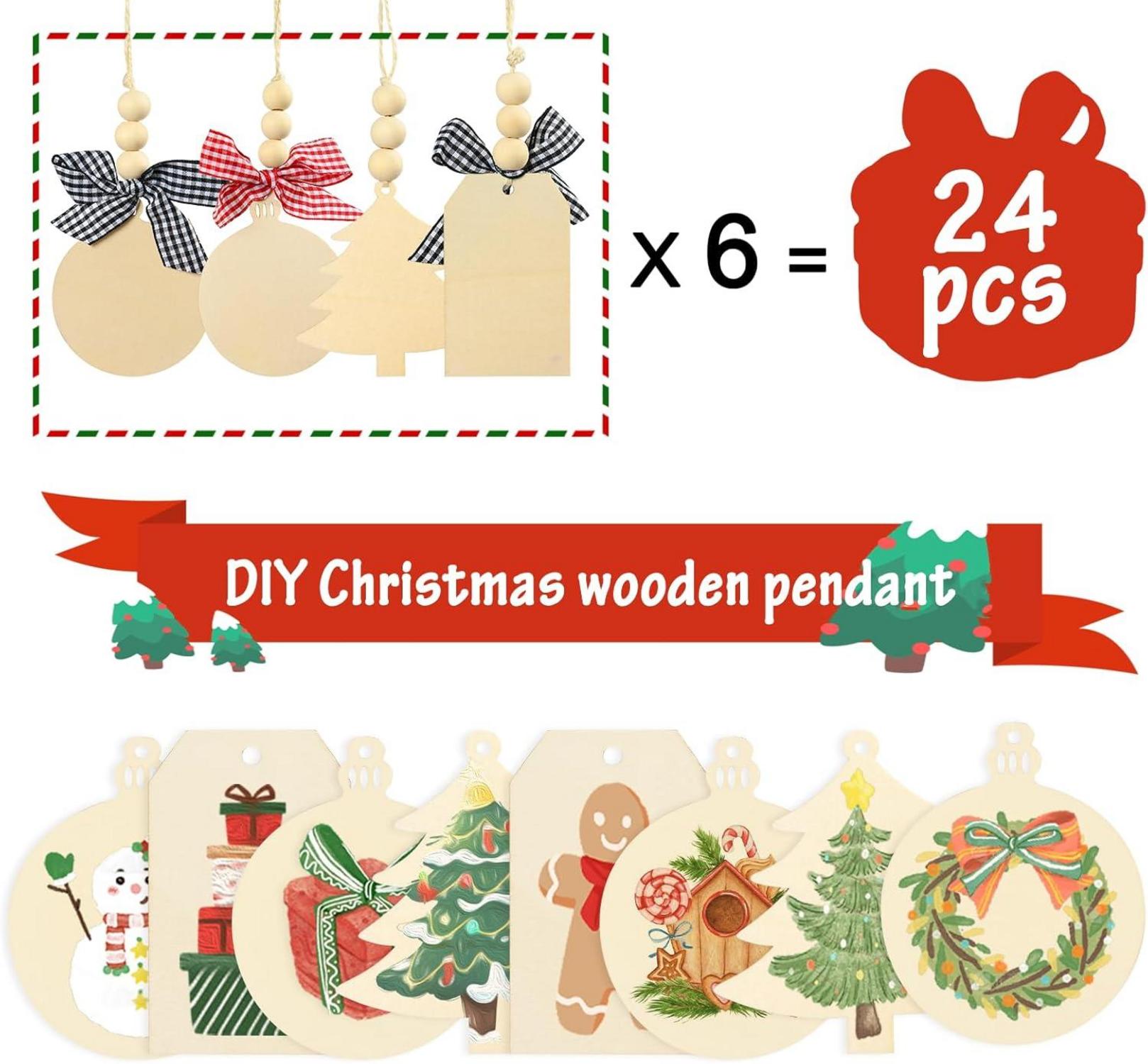 24er EDWINENE Holz Weihnachtsanhänger Set - DIY