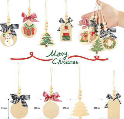 24er Set Holz-Weihnachtsanhänger mit Hanfseil, Bastelbausatz