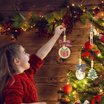24er Set Holz-Weihnachtsanhänger mit Hanfseil, Holz-Dekorationen für Baum & Geschenke