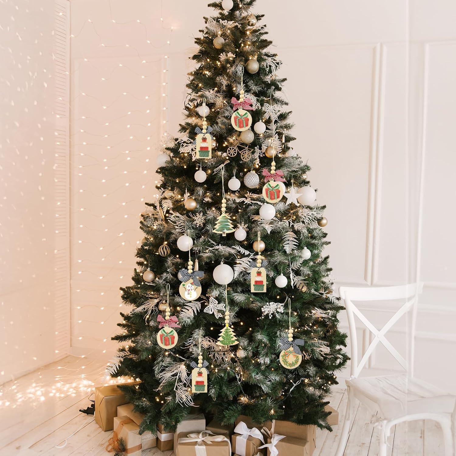 Holz-Weihnachtsanhänger für Baum Deko - 24-tlg. Set