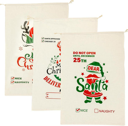 EDWINENE 3er-Pack Große Weihnachts-Säcke mit Zugband Weihnachtsbeutel