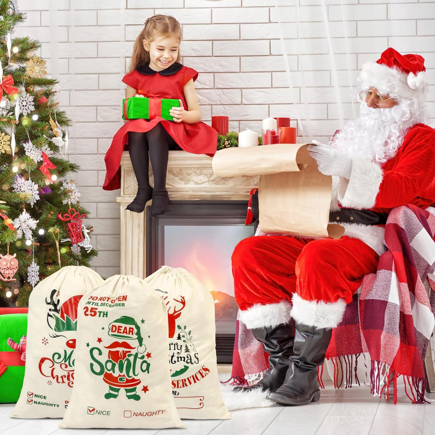 EDWINENE 3er-Pack Große Weihnachts-Säcke mit Zugband Weihnachtsbeutel