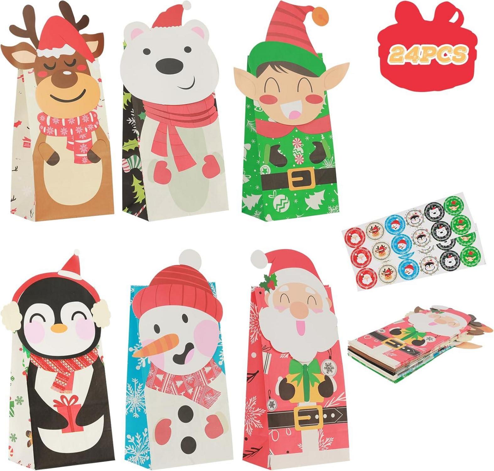 24 Weihnachtsgeschenktüten mit Aufklebern Weihnachtsparty-Tüte