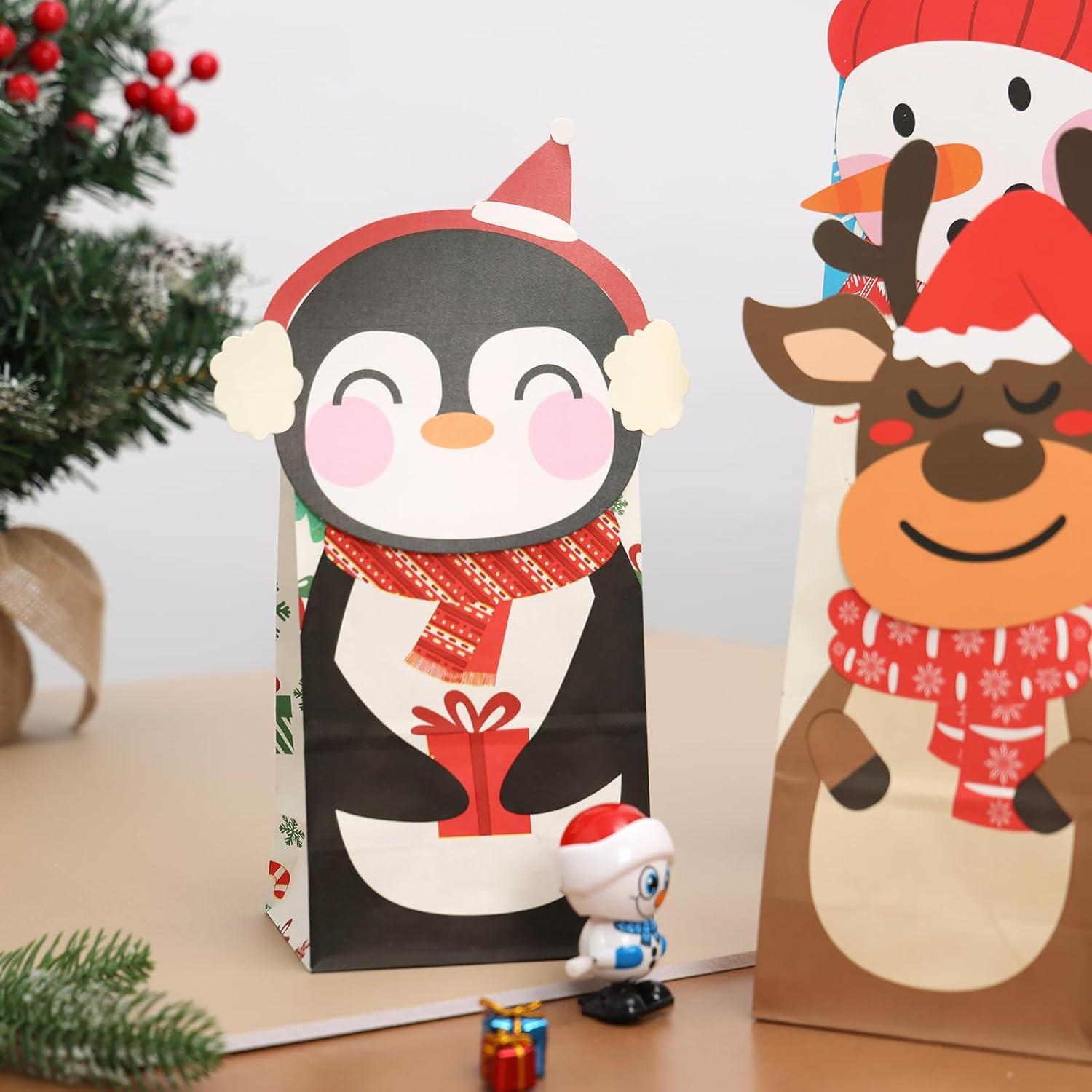 Weihnachtspapiertüten 24 Stück mit Aufklebern Weihnachtsgeschenktüten