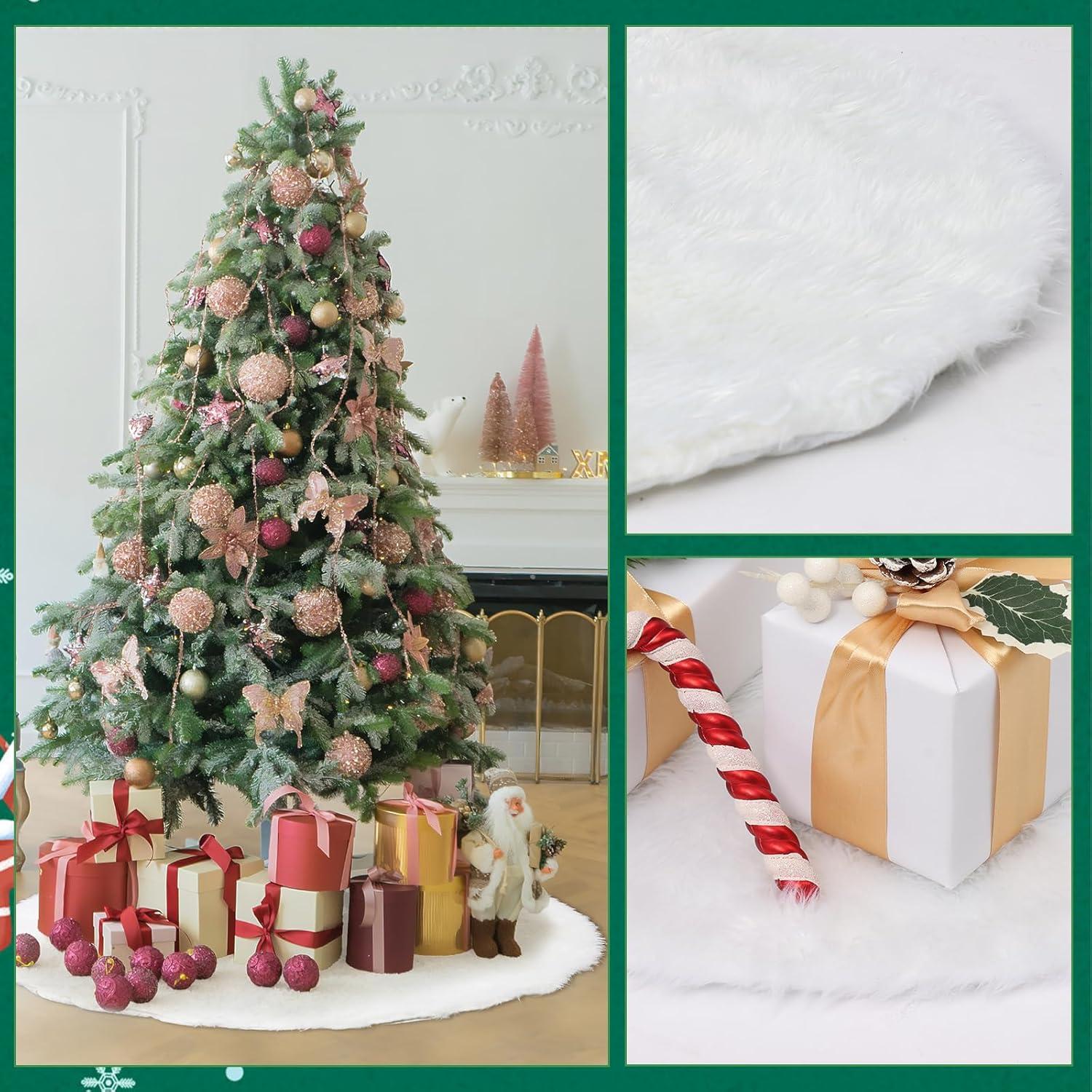 Weihnachtsbaumdecke 36-Zoll Jute mit weißen Schneeflocken - Weihnachtsdekoration
