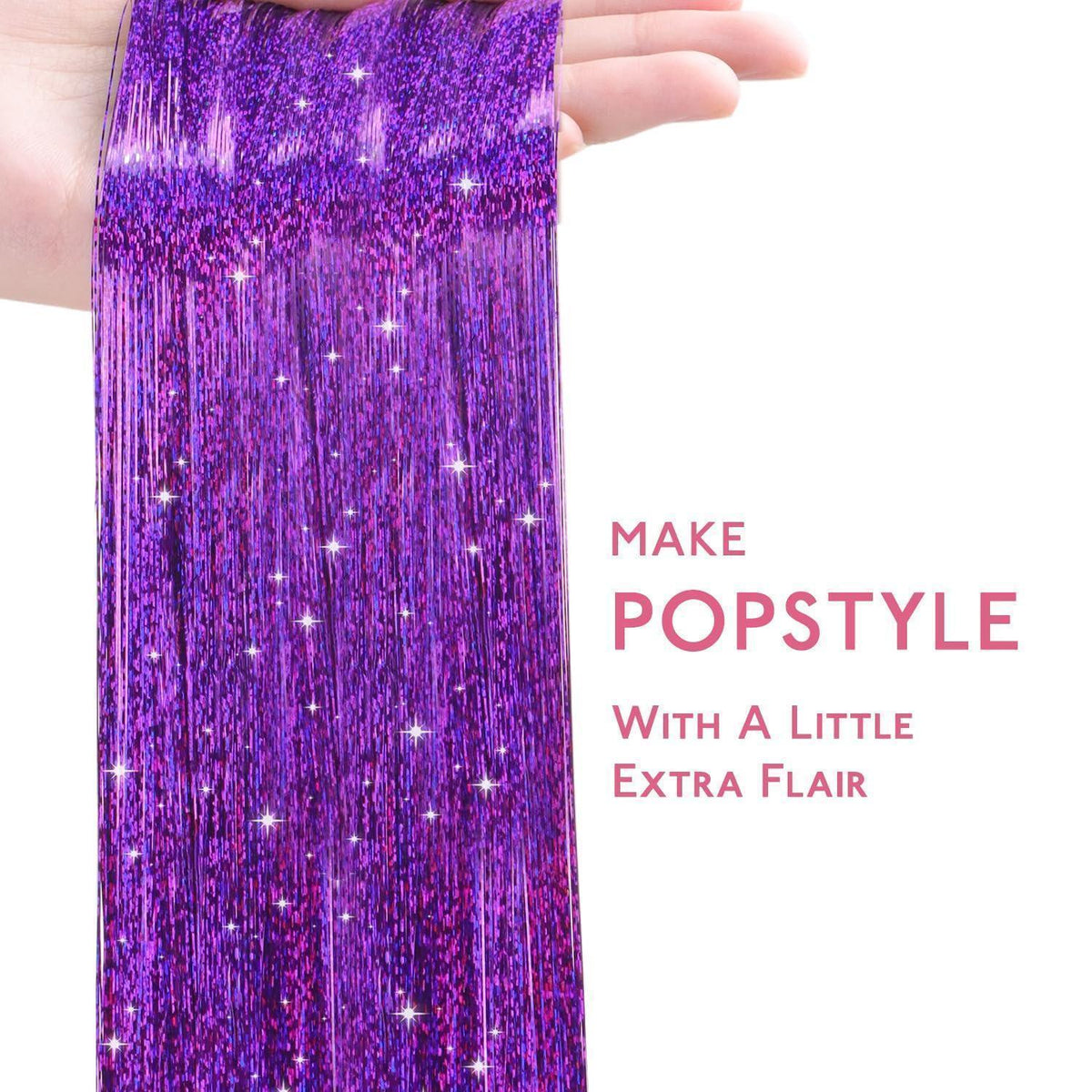 Haar Glitzersträhnen Lila 120cm 1200 Stück für Festivals & Partys