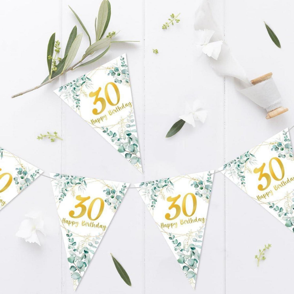 Girlande 30 Geburtstag Grün Gold Wimpelkette Elegant