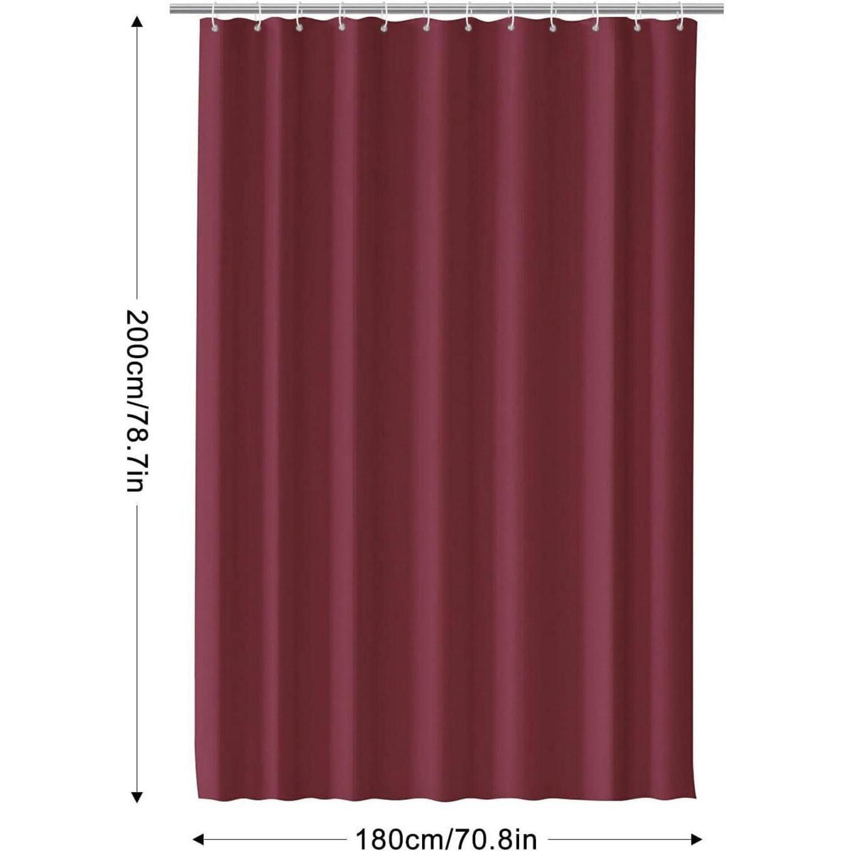 Duschvorhang wasserdicht 180x200 cm Dunkelrot mit Haken