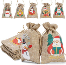 24 Stück Weihnachts-Jute-Geschenktüten mit Zugbändern für