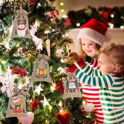 24Stück Weihnachts-Jute-Geschenktüten Zugbänder 6 Designs