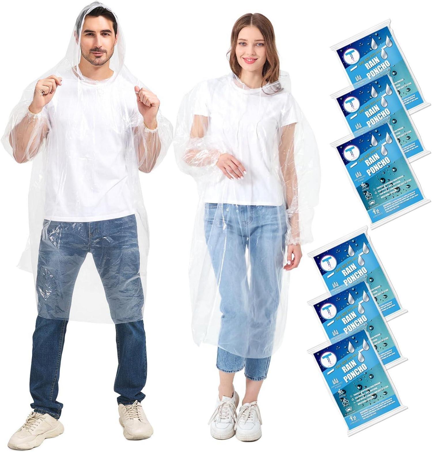 6er Pack Transparente Einweg-Regenponchos mit Kapuze