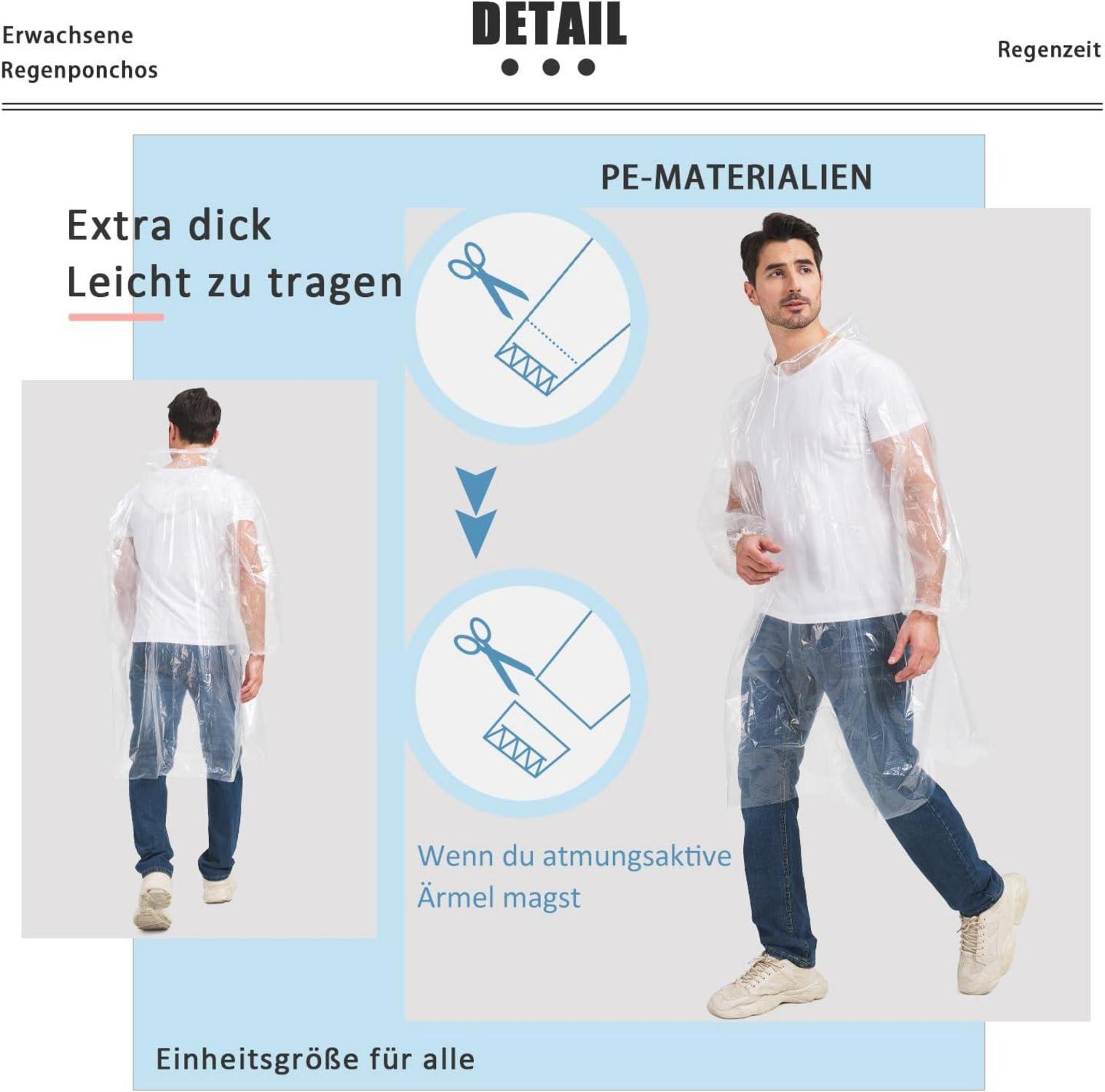 6er Pack Einweg-Regenponchos transparent - Wasserdichter Schutz