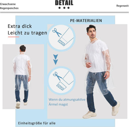 6er Pack Einweg-Regenponchos transparent - Wasserdichter Schutz