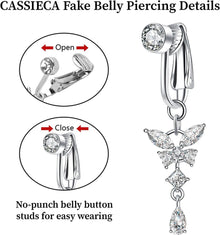 Fake Bauchnabelpiercing Kristallkugel Blumen Anhänger Silber