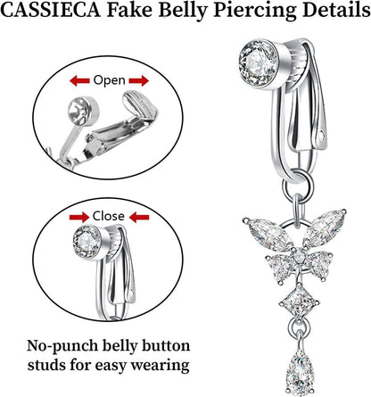 Fake Bauchnabelpiercing Kristallkugel Blumen Anhänger Silber