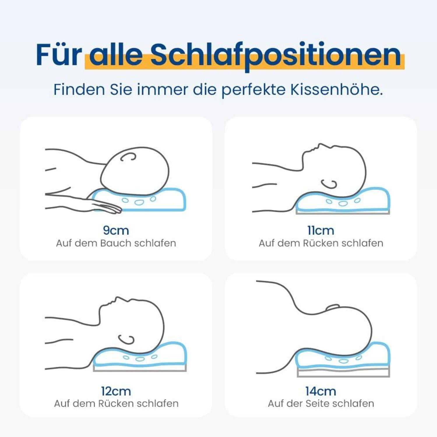 Memory Foam Nackenstützkissen 2er Set Grau, Orthopädisch, Höhenverstellbar