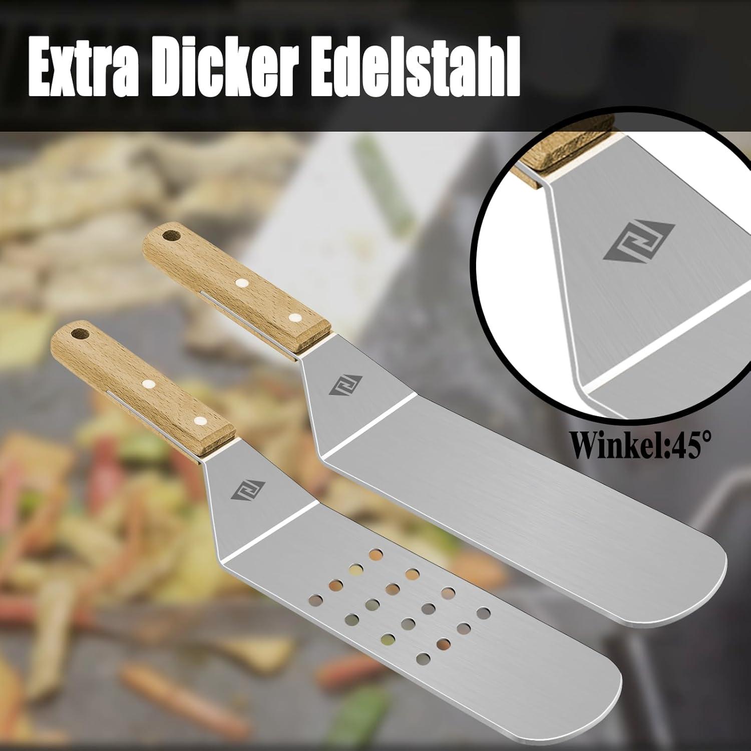 Grillspatel Set aus Edelstahl für Plancha Grillplatte
