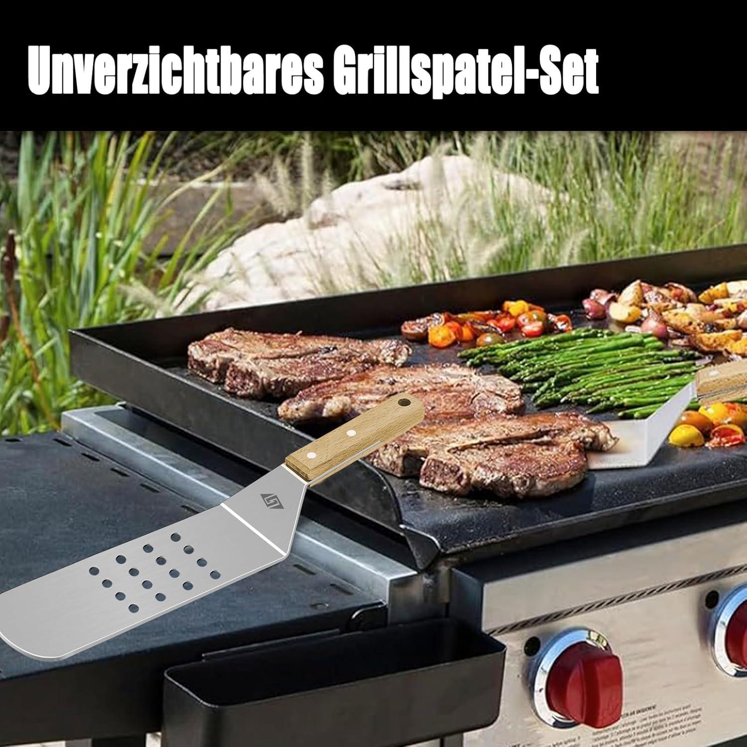 Hochwertiges Plancha Grillspatel Set aus Edelstahl - Grillbesteck für Männer