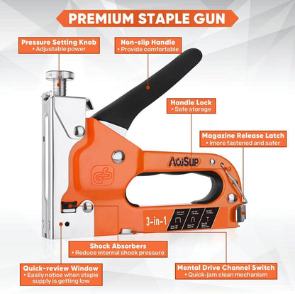 Handtacker Set 600 Klammern 3in1 Profi Tacker Holzregulierung Kabelbefestigung
