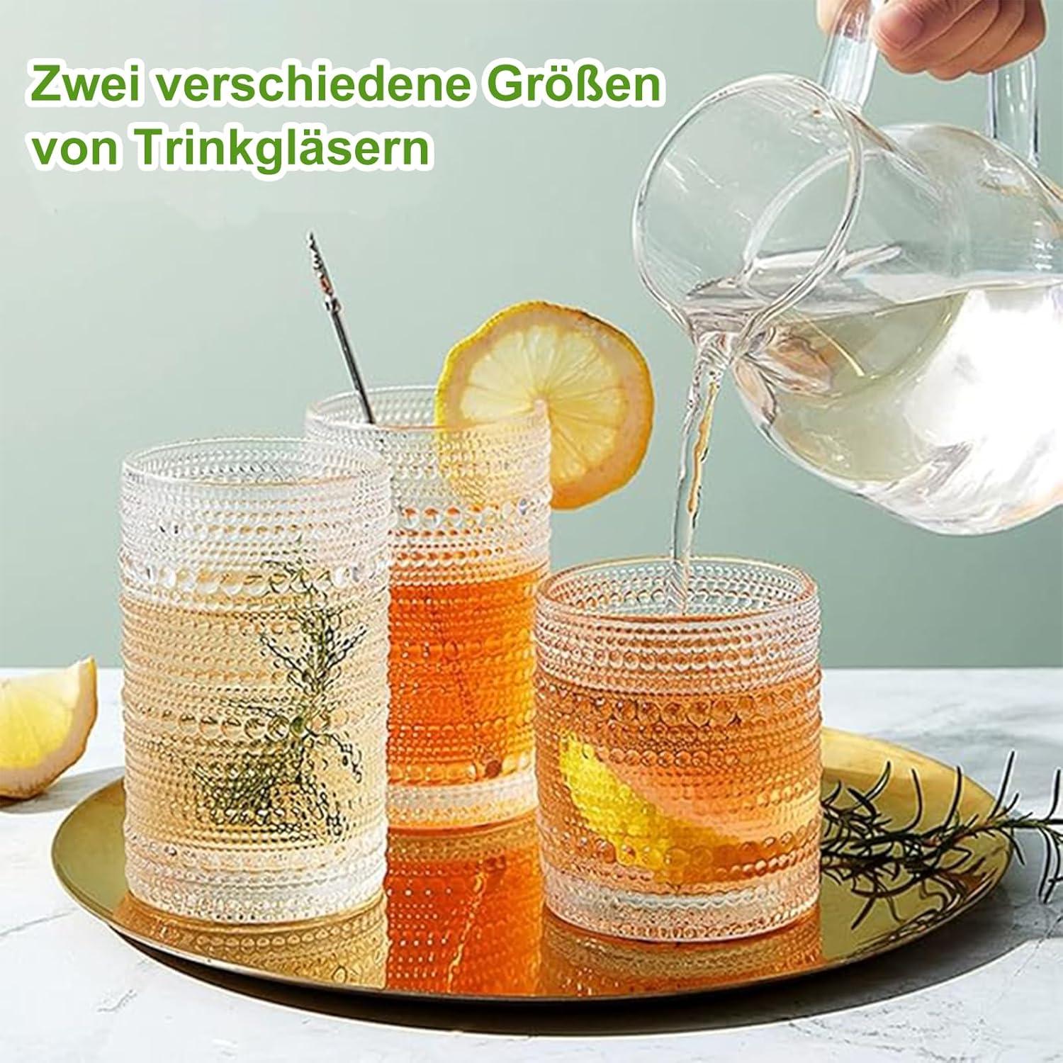Gläser Set Vintage 8teilig Longdrink Cocktail Wassergläser 410ml 350ml Geprägtem Design