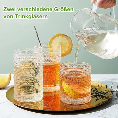 Gläser Set Vintage 8teilig Longdrink Cocktail Wassergläser 410ml 350ml Geprägtem Design