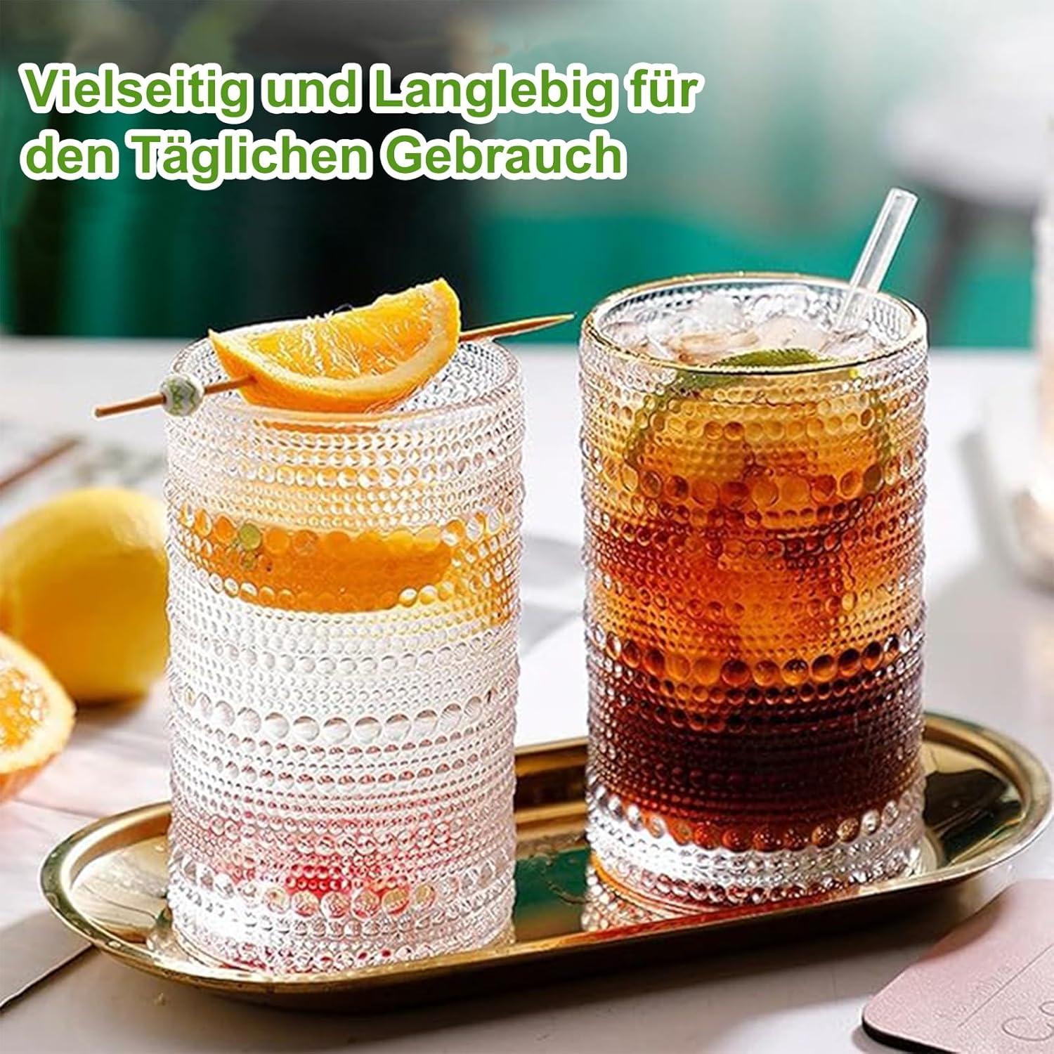 Gläser Set 8-tlg. 410ml Longdrink & 350ml Cocktail,Vintage Glas Geprägtes Design