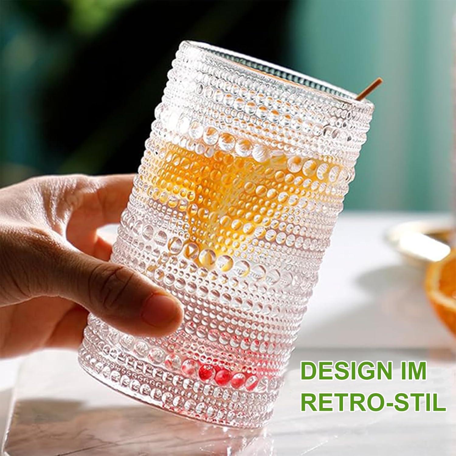 Gläser Set 8-tlg. 410ml Longdrink & 350ml Cocktail,Vintage Glas Geprägtes Design
