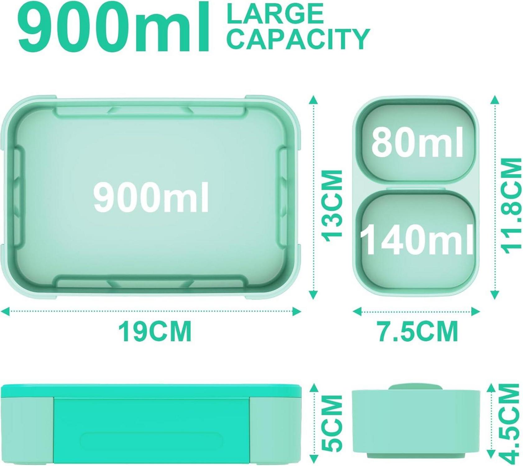 Brotdose Kinder mit Fächern 900ml Auslaufsicher Bento-Box Lunchbox