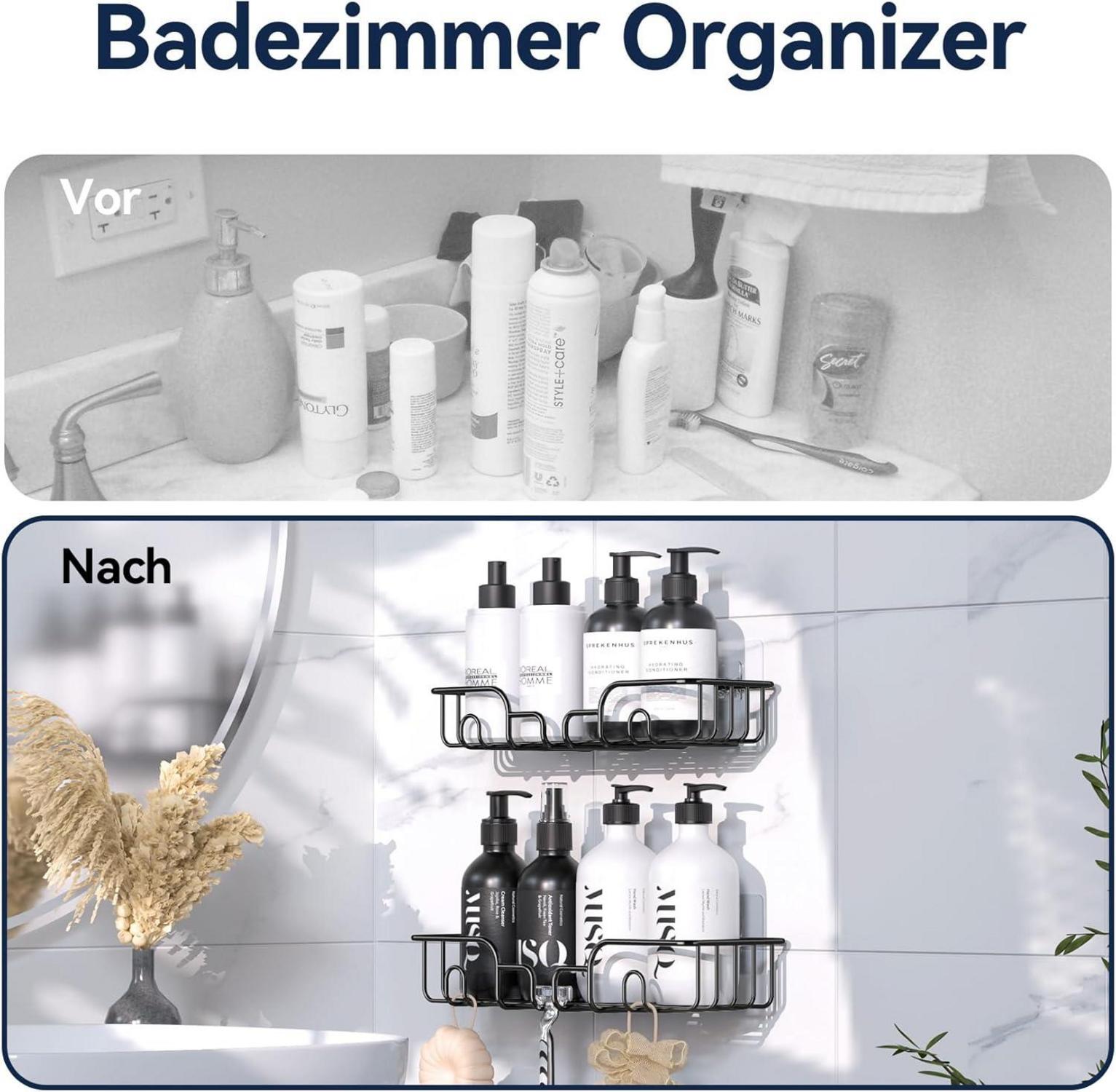 YASONIC Duschablage Schwarz 3 Stück Badregal Organizer