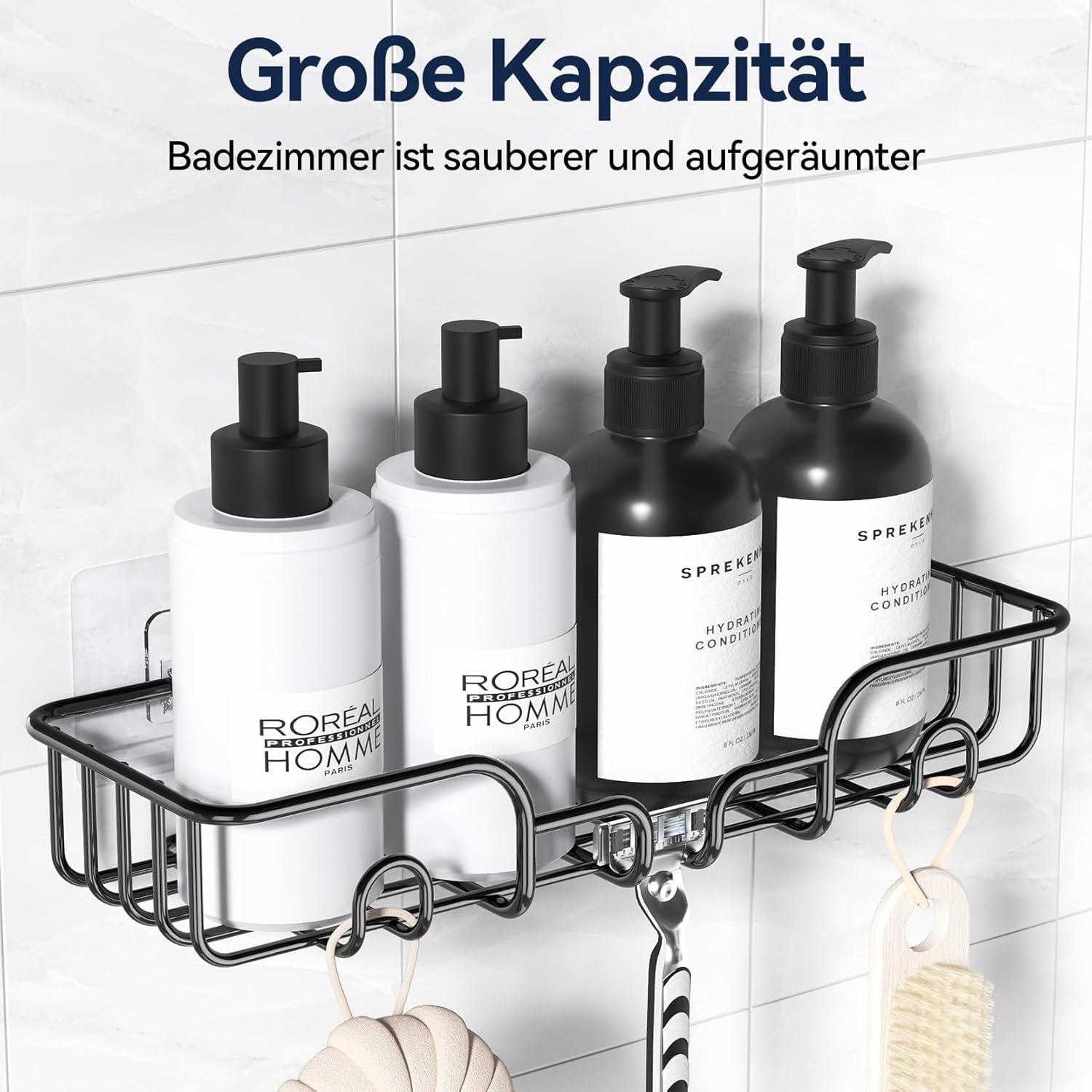 Duschablage ohne Bohren schwarz 3 Stück rostfrei YASONIC