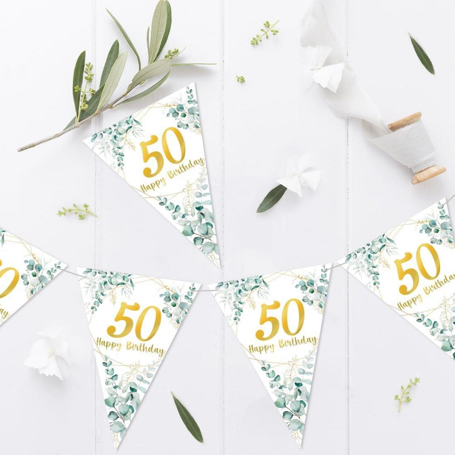 50. Geburtstag Deko Grün Gold Wimpelkette Girlande für Frauen Männer