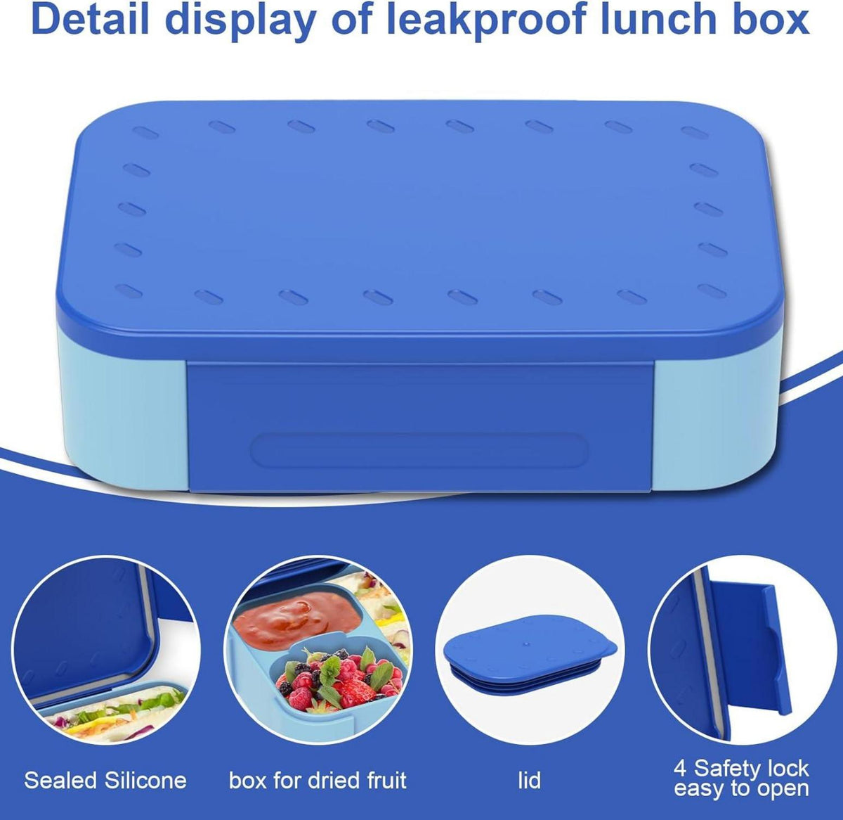 Brotdose Kinder 900ml Auslaufsicher Bento Box Lunchbox Silikondichtung